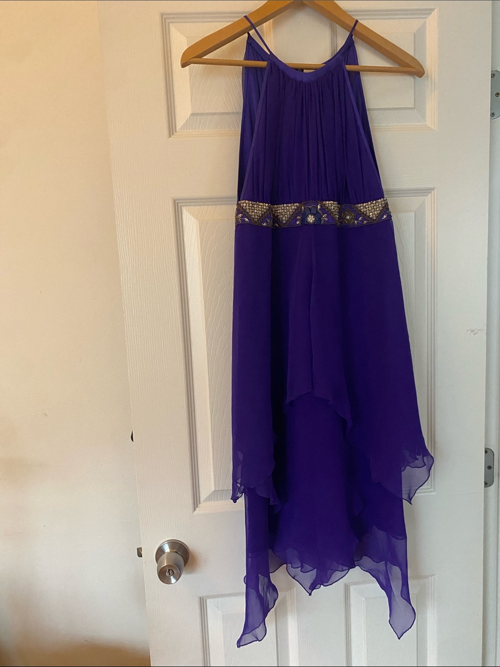 Embellished Purple High-Low Spaghetti Strap Dress